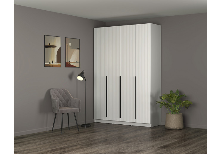 Шкаф для одежды 67.13 Брандо (4-х дв.)(белый/ДВПО белый/фасад МДФ ПВХ белый/ручка L1000 металл черный)