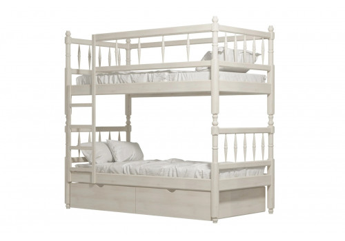 Кровать двухярусная №2 из массива (точенка)(цвет белый)